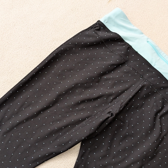 Nike Running Dri-Fit Micro Polka Dot Capri Leggings Black/Mint Women's Size L - Picture 11 of 16